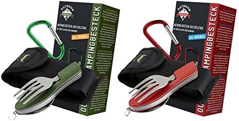 OUTDOOR FREAKZ Outdoor cutlery and camping cutlery foldable made of stainless steel (2pack: red & green)