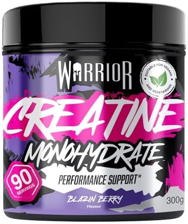 Creatina monoidrato in polvere Warrior da 300 g - Nutrizione micronizzata - Migliora le prestazioni e il recupero (disponibile in compresse, non caramelle gommose) - Dose da 5 g (Blazin Berry)