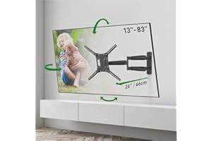 Barkan Długi uchwyt ścienny do telewizora, 33-185 cm przegub pełnoruchowy - 4-ruchowy płaski/zakrzywiony uchwyt ekranowy, wytrzymuje do 43 kg, niezwykle rozsuwany, pasuje do LED OLED LCD