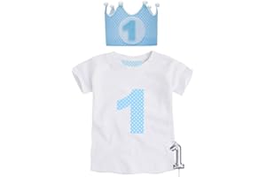 Kembilove Corona de Primer Cumpleaños con Camiseta – Adorable Conjunto de Cumpleaños de 1 Año para Niños y Niñas – Corona Ajustable Ideal para Fiestas de Cumpleaños Lunares Azul