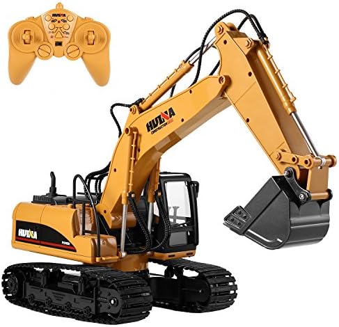 Scallop Remote Control Digger Excavator Truck,15 Channel Battery Powered RC Construction Tractor with 2.4GHz Sync System and Metal Shovel for Multi Players