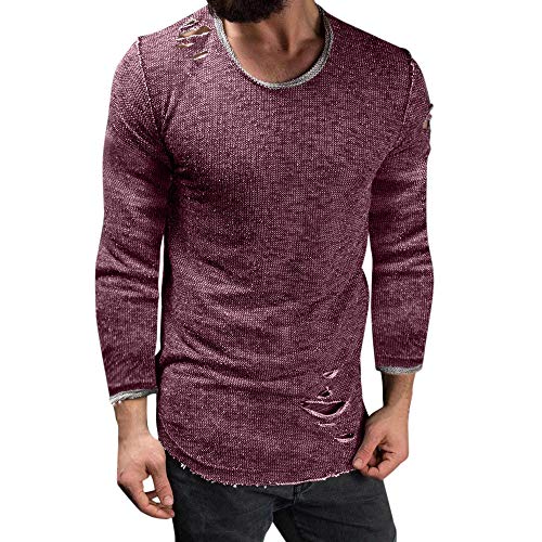 UJUNAOR Fashion Men's Slim Fit O Neck Long Sleeve Muscle Tee T-Shirt Ripped Casual Tops Blouse