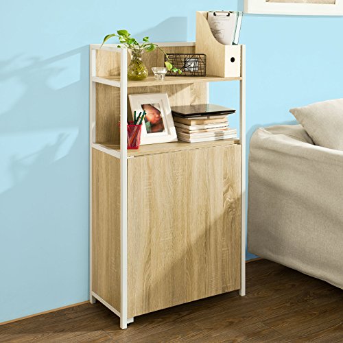 SoBuy Home Office 4 Tiers Bookcase Storage Shelves with Folding Writing Reading Laptop Desk Table (FWT12-N, Oak Color)