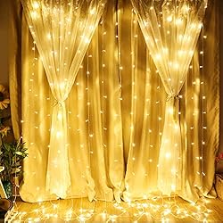 LE Cortina de Luces LED 3m x 3m 306 LED, Blanco Cálido, Resistente al Agua, 8 Modos de Luz, Decoración de casa, arbol de Navidad, etc