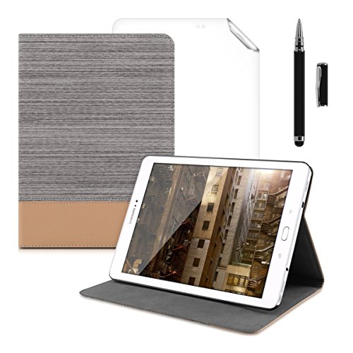 3in1 Set: kwmobile Hülle für Samsung Galaxy Tab S2 9.7 T810N/T813N/T815N/T819N - Tabletcover Slim Case Tablet Schutzhülle - Smart Cover Tabletcase Hellgrau + Folie, kristallklar + Stylus, Schwarz