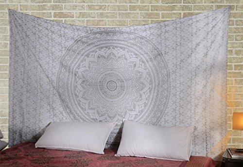 Indische ethnisch Wandbehang Traditionelle Baumwolle Geschenke Weiß Tapisserie Tapestry Blumen Gedruckt Von Rajrang