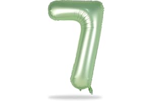 LINGQIANG Sage Green Foil Balloon Number 7, 40'' Giant Self Inflating Number Balloons Set 0-9, Large Olive Green Number 7 Helium Balloon for Girls Boys 7th Birthday Jungle Safari Party Decorations Supplies