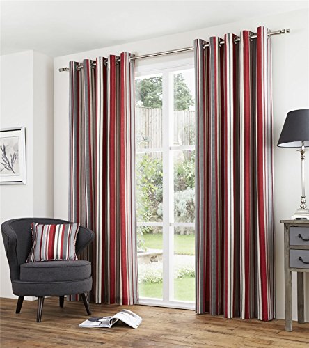 Gestreift Rot Grau 116,8 x 182,9 cm 117 x 183 cm Gefüttert 100% Baumwolle Ring Top Vorhänge