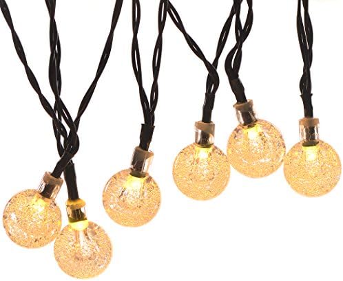 Solar Outdoor Christmas String Lights,20ft 30LED Fairy String Lights Bubble Crystal Ball Lights Decorative Lighting for Indoor Garden Wedding Patio Home Holiday Decorations, St.Patrick's Day (Warm white)