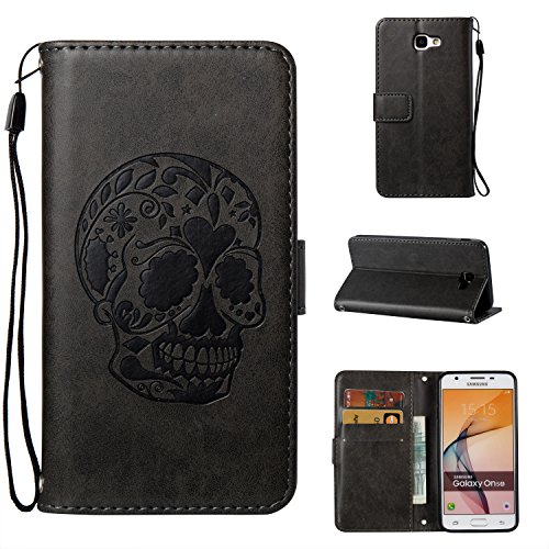 Samsung J5 Prime/Galaxy J5(Prime) Case,Samsung J5 Prime/Galaxy J5(Prime) Case Leather ,Samsung J5 Prime/Galaxy J5(Prime) Case Wallet - Cozy Hut Cool Skull head Pattern Design PU Leather Notebook Design Flip Cover Folio Inlaid Inner Soft TPU Case with [Card Slot] [Built Stand] [Magnetic Closure][Wallet Function] Protective Skin Durable Case for Samsung J5 Prime/Galaxy J5(Prime) Model - Royal blue