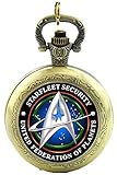 Star Trek Starfleet Sicherheit Quarz Taschenuhr Halskette – Antik Bronze Effekt – in Geschenkbox mit gratis Ersatz Batterie