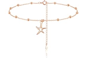 Zolkamery Silver Anklets for Women, Resizable Silver Bracelet Ankle, 925 Sterling Silver Anklets, Adjustable Chains Summer Beach Foot Jewelry, Starfish/Butterfly Round Ball Anklet, Length 22 + 5 cm