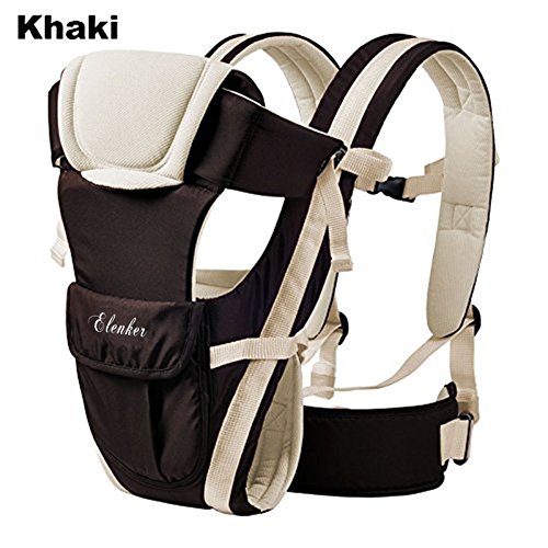 ELENKER™ Adjustable 4 Positions Carrier 3D Backpack Pouch Bag Wrap Soft Structured Ergonomic Sling Front Back Newborn Baby Infant Khaki