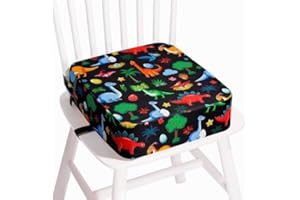 TOTIDYH Rehausseur Chaise Enfant Portable RéHausseurs AntidéRapant Rehausseur De Chaise Bebe Coussin Rehausseur Chaise Enfant RéHausseur Enfants Chaise avec 2 Ceintures De SéCurité(Noir Dinosaure)