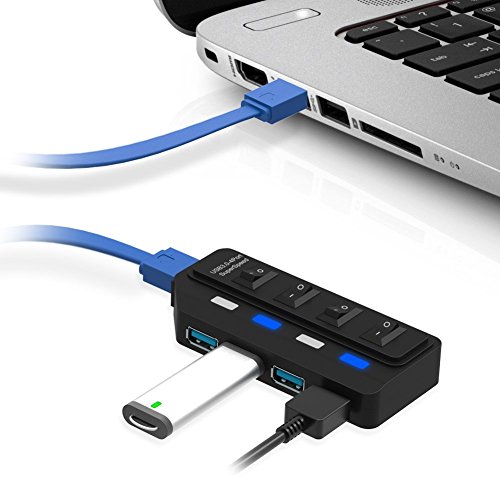 Tumao USB 3.0 Hub 4 Ports mit 5V 2A Netzteil, USB 3.0 Schalter Hub Ladegerät, Superspeed DatenHub USB 3.0 Kabel designt für iMac, MacBook Pro, MacBook Air, Mac Mini, Mobile Geräte - 5