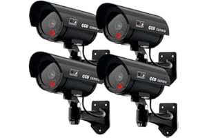 ERWEY 4 Telecamera Finta di Sicurezza, Telecamera di Sorveglianza CCTV Simulata per Uso Interno o Esterno con Luce LED Lampeggiante (4Pcs Nero)
