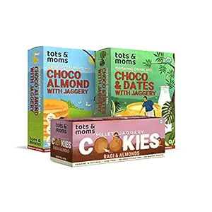 Tots & Moms Foods Kids Breakfast & Snack Combo 2 | Chemical-free Pancake, Cookies & Drink Mix with Chocolate, Ragi & Jaggery - Pack of 3