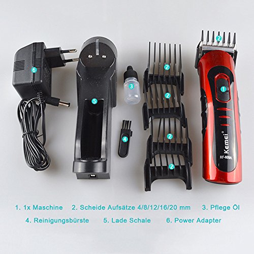 SPEED Haartrimmer Haarschneider Haarschneidemaschine Haar Rasierer mit Ladestation und 5 Aufsätzen KM-609A - 4