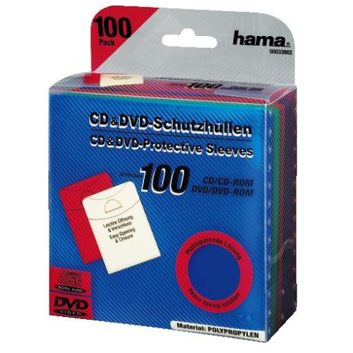 Hama CD-/DVD-/Blu-ray Schutzhüllen (Slim-Design, Sleeve aus Kunststoff, 100 Stück), farbig
