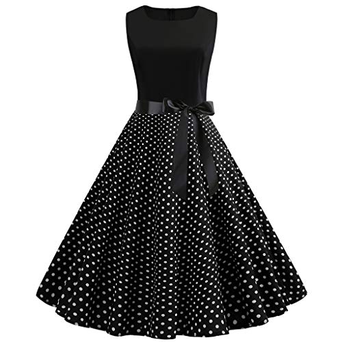 Produp Mode D'été Femmes Robes Vintage des Années 1950 Rétro sans Manches O Cou Floral Imprimer Bandage Soirée De Bal Swing Dress