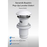 Elixir Seramik Pop-Up Lavabo Gideri | Taşma Delikli Parlak Beyaz | &Uuml;niversal Sızdırmaz Somunlu