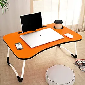 Agast Multipurpose Foladable Adjustable Portable Wooden Laptop Table Study Table Bed Table Activity Table Lapdesk with Dock Stand Coffee Table (Orange)
