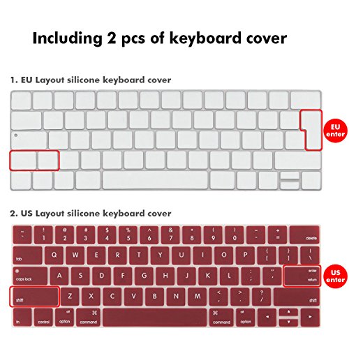 MacBook Pro 13 Hülle 2016 Touch Bar, iNeseon Ultra Slim Plastik Hartschale Tasche Cover snap on Schutzhülle Schale mit US Weinrot und EU Transparent Silikon Tastatur-Abdeckung Schutzhülle für Neueste Apple MacBook Pro 13 Zoll mit Touch Bar A1706, Weinrot - 4