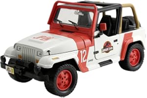Jada Toys 253253005 - Jurassic Park 1992 Jeep Wrangler - 1992 Jeep Wrangler från Jurassic Park i Metall med Frihjul, Gummidäc