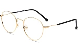 Firmoo Blaulichtfilter Brille Damen Herren Blaufilter Brille ohne Sehstärke Anti Blaulicht Computer Brille Blaulichtfilter Brille für Bildschirme Runde Metallbrille Augenschutzbrille Gold