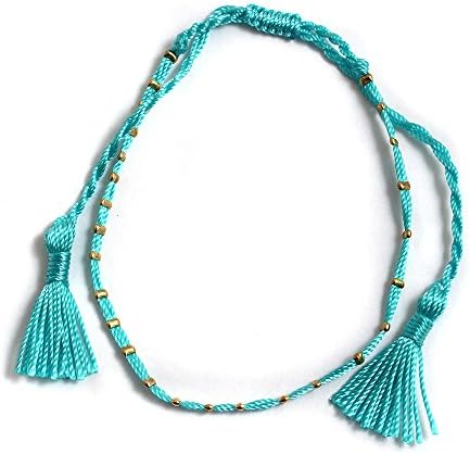 Gift Card Turquoise Cord and Tassels with Golden Tabs Trendy Ladies Ankle Bracelet Anklet perfect for Beach Summer Festival Season Boho AN2