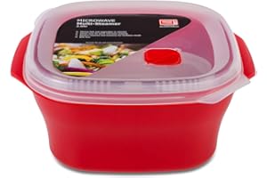 Good 2 Heat Plus Microwave Steamer with Removable Steamer Tray, 2.6L, Red, BPA Free and Dishwasher Safe