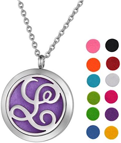 Aromatherapy Essential Oil Diffuser Necklace Sliver Tone Monogram Letter L Locket Pendant