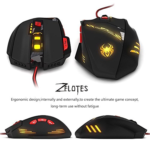 Zelotes T90 Profesional 9200 DPI Rat  n Gaming  8 botones dise  o  6 LED Color Opciones ajuste de peso Set alta precisi  n USB Al  mbrico rat  n para gamer pc mac negro 
