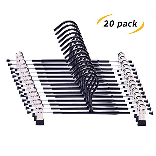 VEHHE Trouser Hanger Skirt Hangers with Adjustable Clips 20 Pack Clothes Hangers short Jeans Clamp Hangers Non Slip Rubber Coating Space Saving for Clothes Shoes Slacks Ties Hats Kids (Black)