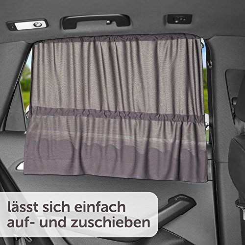 Sonnenschutz fürs Auto / Baby – mit Vorhang-Funktion für einfaches Auf- und Zuziehen | UV-Schutz – Hitzeschutz & zum Abdunkeln | XXL 68 x 50 cm – auch für große Seitenscheiben | Anthrazit / Schwarz - 2