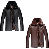 Chen fu zhang Middle-Aged Leather Men's Fox Fur Collar Dad Leather Plus Velvet Thick Leather Jacket