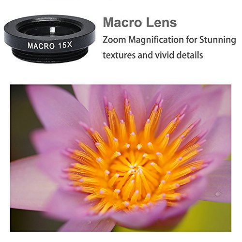 Expresstech @ 3 in 1 Lenti fotocamera Clip On Kit Lente fotografiche 198 Gradi Lenti Fish Eye + 0.63X Lente Grandangolo + 15x Obiettivo Macro per Cellulari iPhone 7 7 Plus iPhone 6S 6s Plus iPhone6 6 Plus Samsung Sony HTC LG Huawei e Altri Smartphone con una telecamera piatta
