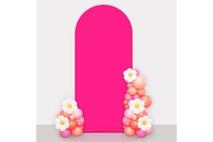 AIBIIN 1 x 2,1 m Hot Pink Farbe Bogen Form Hintergrund Runde Oberseite Hintergrund Bogen Rahmen Abdeckung 2-seitige Passform Hintergrund Ständer für Hochzeitszeremonie Geburtstag Party Babyparty