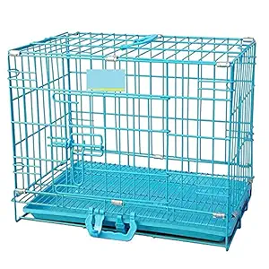 Dog & Cat Double Door Folding Metal Dog Cage with Paw Protector, for Small Dogs and Puppies, Small, Blue, 24 Inch