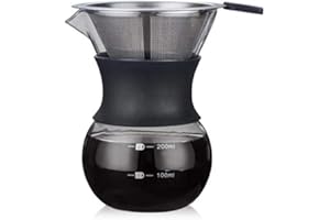 YunNasi Verser Over Cafetière en verre avec filtre permanent Filtre à Café Manuelle Tasse verseuse cafetière (200 ml)