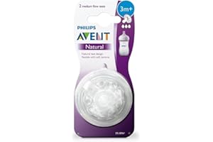 Philips Avent Lot de 2 tétines pour biberons Natural débit moyen 3 trous pour les bébés de 3 mois et + (Modèle SCF043/27)