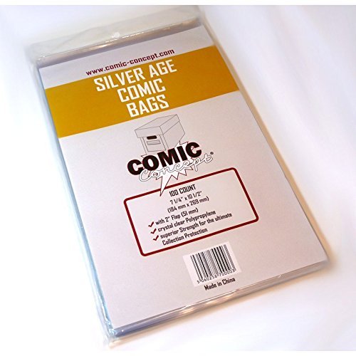 Comic Concept Silver Age Size Bags, Hüllen mit Lasche, 100 Stück