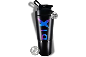 DIX SHAKER proteine 750 ml ✗ In acciaio inossidabile con scomparto da 60 grammi per polveri ✗ Bottiglia sportiva ✗ Senza BPA - (NOIR)