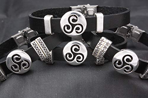 Pulsera Celta de Cuero, Acero y Zamak Metalizado Triskel, ajustable