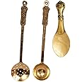 bona Fide Pure Brass Spoon golchi Spoon,palta Spoon,and Rice Serving Spoon,Set of 3 Cooking and Serving Spoon