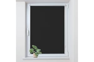 Allesin Store Enrouleur Occultant Thermique sans Perçage, Rideau Opaque Isolant, Montage Simple pour Fenêtre ou Porte, 90l x 130L cm, Largeur du Tissu 86 cm, Noir