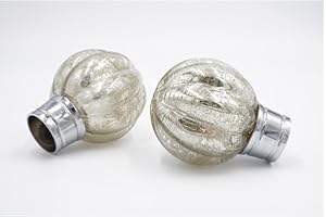 THE POLES & BLINDS OUTLET 28mm Diameter Curtain Pole Finials Ends - Mercury Glass Design - Chrome - Pack of 2