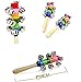 Hangqiao Baby Kids Rainbow Wooden Handle Bell Jingle Stick Shaker Rattle Toys