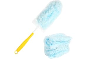 WOVTE Duster Refill for Swiffer Duster, 10 Pack Heavy Duty Duster Refills with Flash Dust Magnet, Multi-Surface 360° Duster with 1 Handle Disposable Fluffy Dusters for Cleaning (Blue)