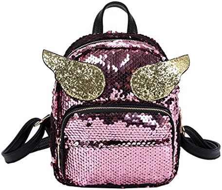 Girls Backpack Bag, LILICAT Sequins Laser Leather Angel Wings Applique Decoration Women Ladies School Bag Backpack Satchel Women Trave Shoulder Bag For Travel Shiny (Pink)
